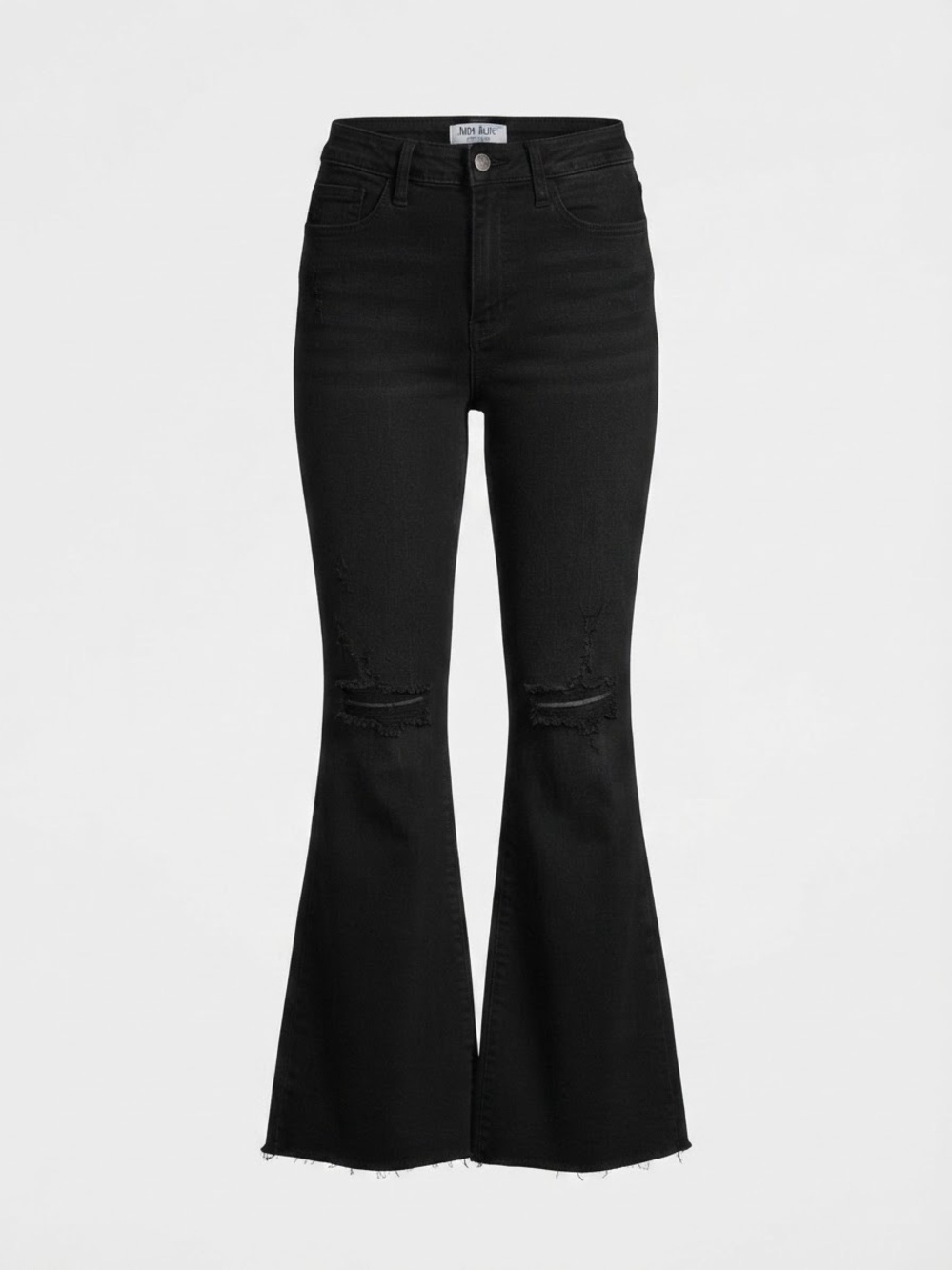 Judy Blue Black Trumpet Flare Jeans 28 High Rise Raw Hem Bell Bottom Boho Retro